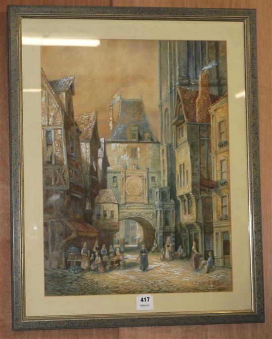 Henry Schafer, watercolour, Continental street scene, signed, 60 x 45cm
